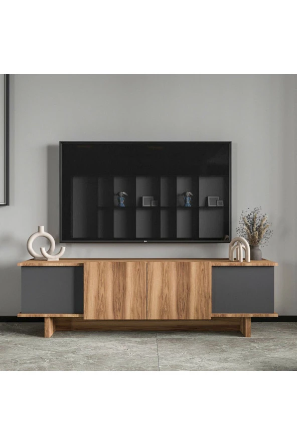 ALONEX HOME  DİANA 180 CM TV ÜNİTESİ , CEVİZ- ANTRASİT TV ÜNİTESİ