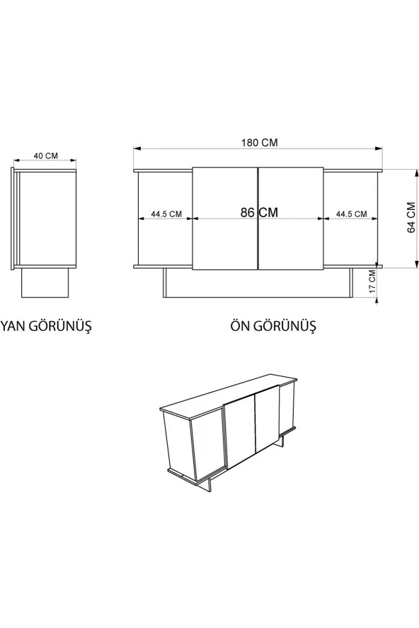 ALONEX HOME  DİANA 180 CM KONSOL , CEVİZ- ANTRASİT KONSOL - 5