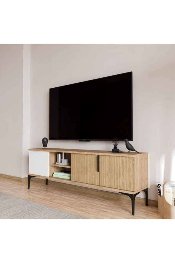 ALONEX HOME  Tarz Sepet-Beyaz , 150 cm Tv Ünitesi , Tv Sehpası ,Raflı Tv Ünitesi Konsol - 4