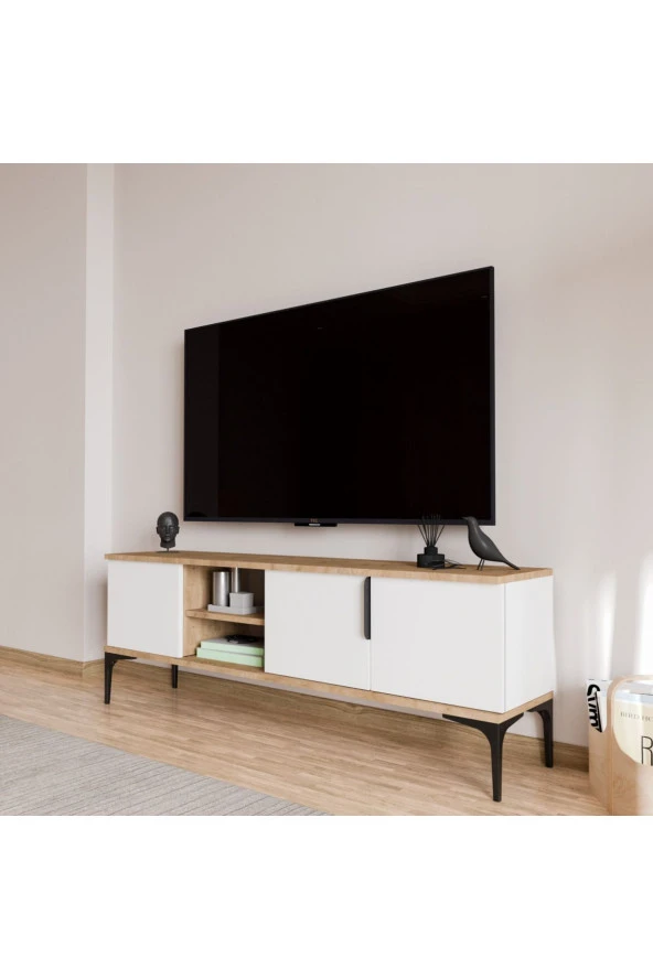 ALONEX HOME  Tarz (Full Beyaz) , 150 cm Tv Ünitesi , Tv Sehpası ,Raflı Tv Ünitesi Konsol - 4