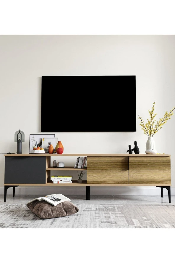 ALONEX HOME  Tarz Raflı 180 Cm Metal Kulp Tv Ünitesi (sepet - Antrasit) - 2