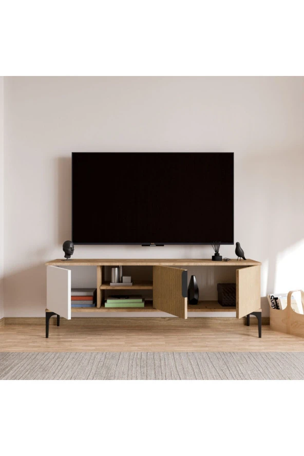 ALONEX HOME  Tarz Sepet-Beyaz , 150 cm Tv Ünitesi , Tv Sehpası ,Raflı Tv Ünitesi Konsol - 3