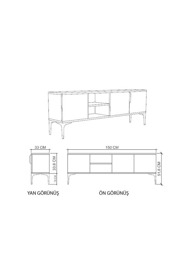 ALONEX HOME  Tarz (Full Beyaz) , 150 cm Tv Ünitesi , Tv Sehpası ,Raflı Tv Ünitesi Konsol - 6