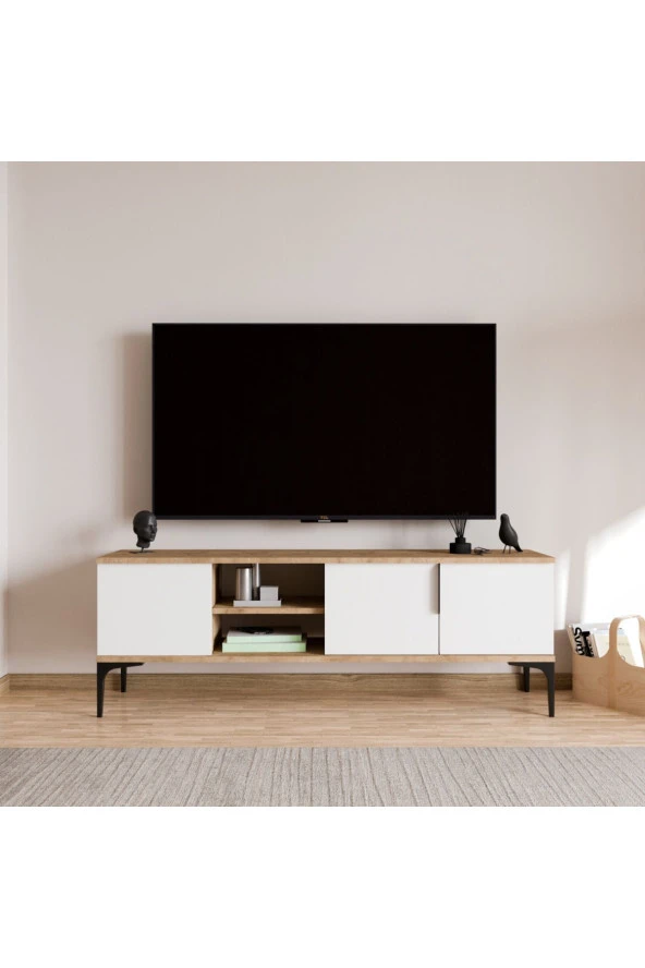 ALONEX HOME  Tarz (Full Beyaz) , 150 cm Tv Ünitesi , Tv Sehpası ,Raflı Tv Ünitesi Konsol - 2
