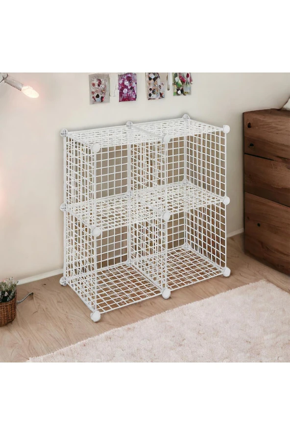 4 Bölmeli Tel Küp Çok Amaçlı Organizer Raf Beyaz 33cm Mutfak, Oyuncak, Kiler, Depolama Rafı - 3