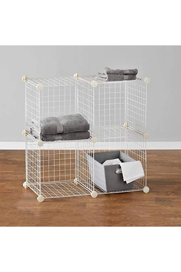 4 Bölmeli Tel Küp Çok Amaçlı Organizer Raf Beyaz 33cm Mutfak, Oyuncak, Kiler, Depolama Rafı - 5