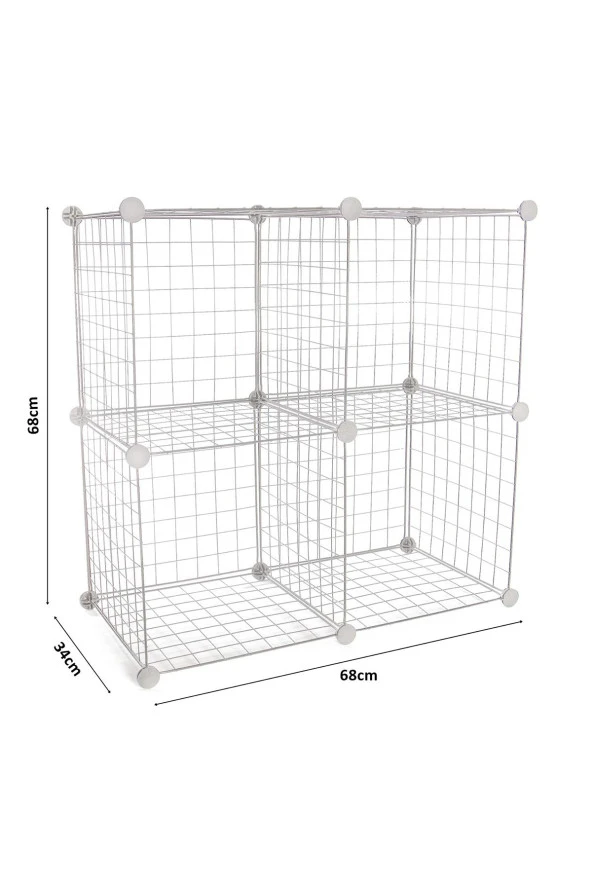 4 Bölmeli Tel Küp Çok Amaçlı Organizer Raf Beyaz 33cm Mutfak, Oyuncak, Kiler, Depolama Rafı - 7