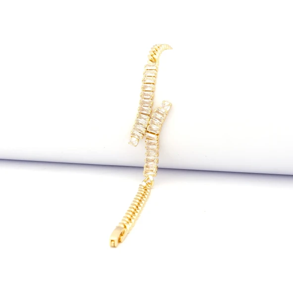 Su Yolu Bileklik Çelik Altın Kaplama Baget Taşlı Zincir Model BLK-1041 ürün görseli