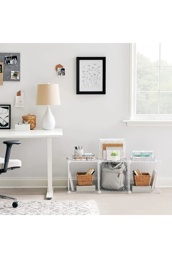 3 Bölmeli Tel Küp Çok Amaçlı Organizer Raf Beyaz 33cm Mutfak, Oyuncak, Kiler, Depolama Rafı - 3