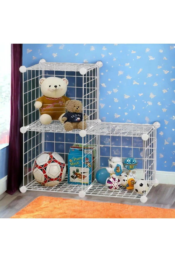 3 Bölmeli Tel Küp Çok Amaçlı Organizer Raf Beyaz 33cm Mutfak, Oyuncak, Kiler, Depolama Rafı - 5