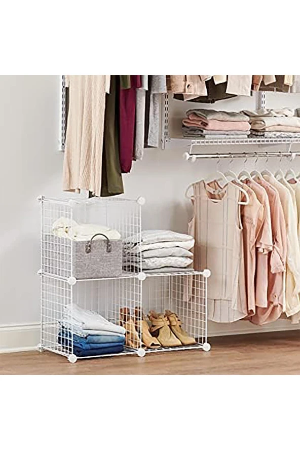 3 Bölmeli Tel Küp Çok Amaçlı Organizer Raf Beyaz 33cm Mutfak, Oyuncak, Kiler, Depolama Rafı - 6