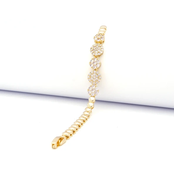 Altın Kaplama Yuvarlak Zirkon Taşlı Kadın Bileklik BLK-1034 ürün görseli
