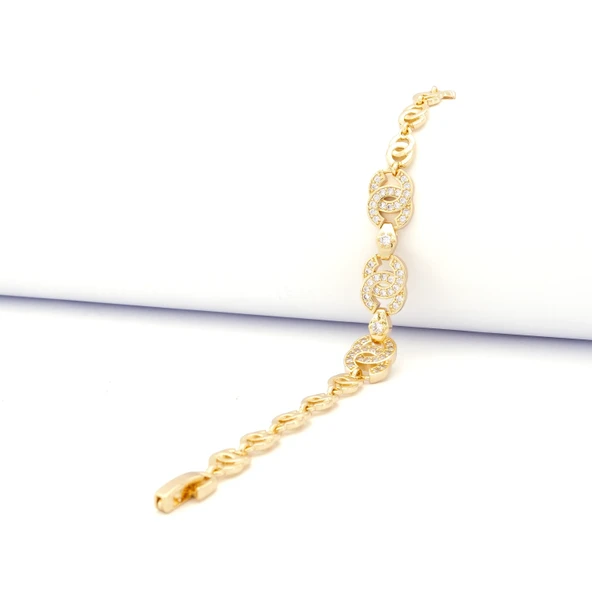 Altın Kaplama Taşlı Halkalı Kadın Bileklik BLK-1035