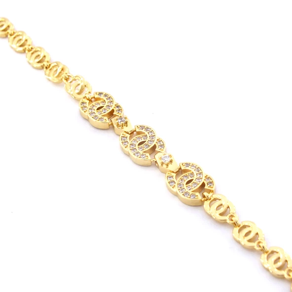 Altın Kaplama Taşlı Halkalı Kadın Bileklik BLK-1035 - 5