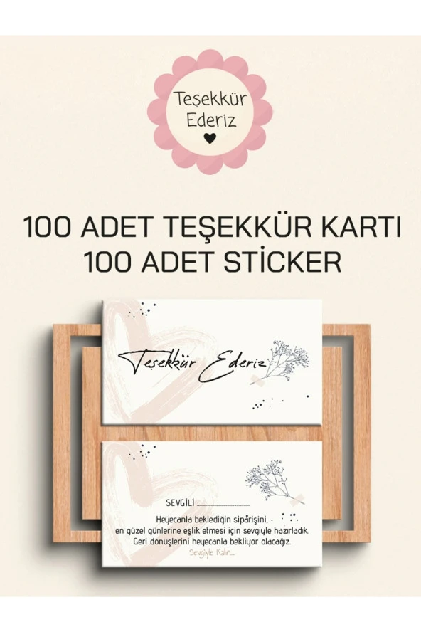 100 Adet Teşekkür Kartı ve 100 adet Teşekkür Sticker PYTKSVTK15