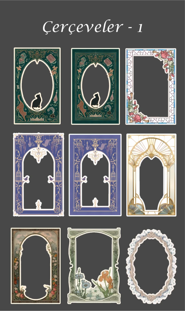 Vintage-journal defter için Çerçeve Süsleme -20 Adet- Parlak Kağıt-Özel Kesim - Resim 3