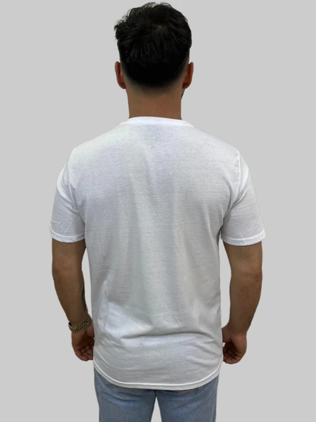Erkek Dolarel Sıfır Yaka Basic Beyaz Tişört - 4