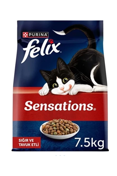 Felix Kattenvoer Sensations Tavuklu Ve Sığır Etli Kuru Kedi Maması 7.5Kg