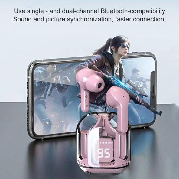Pembe Tws Air31  Bluetooth Kulaklık 8d Stereo Şeffaf LED ekran ios-Android Uyumlu Dokunmatik - 4