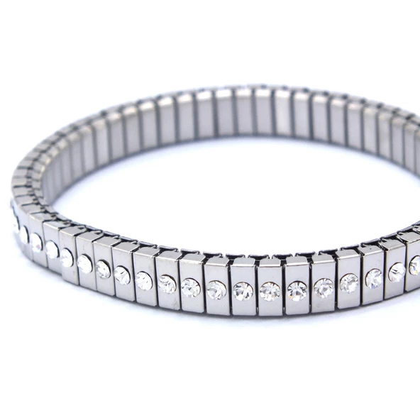 316L Çelik Zirkon Taşlı  İtalyan Charm Kadın Kelepçe Bileklik BLK-1005 - 4