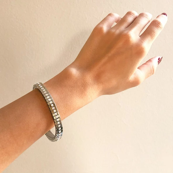 316L Çelik Zirkon Taşlı  İtalyan Charm Kadın Kelepçe Bileklik BLK-1005 - 2