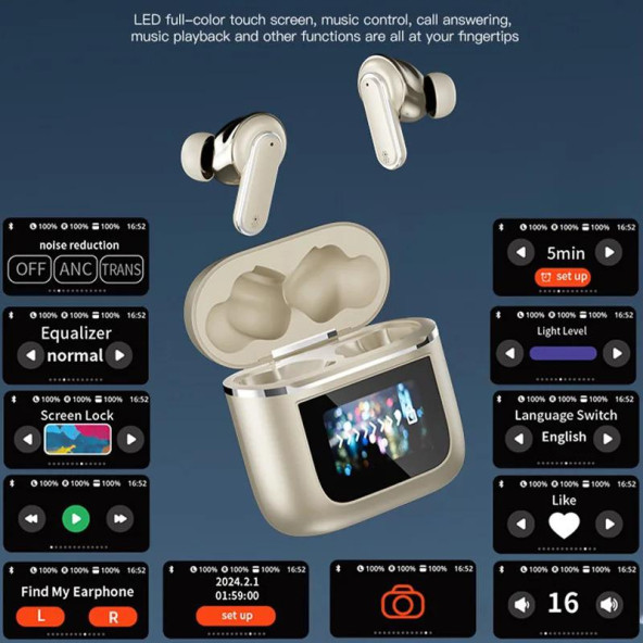 (Gümüş) LCD Dokunmatik Ekranlı Tour Pro 2 TWS Bluetooth Kulaklık - 2