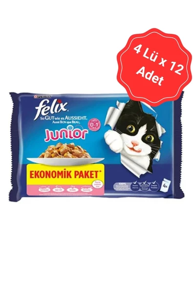 Felix Tavuklu Yavru Yaş Kedi Maması Ekonomik Paket 85 Gr (4Lü x 12 Paket)