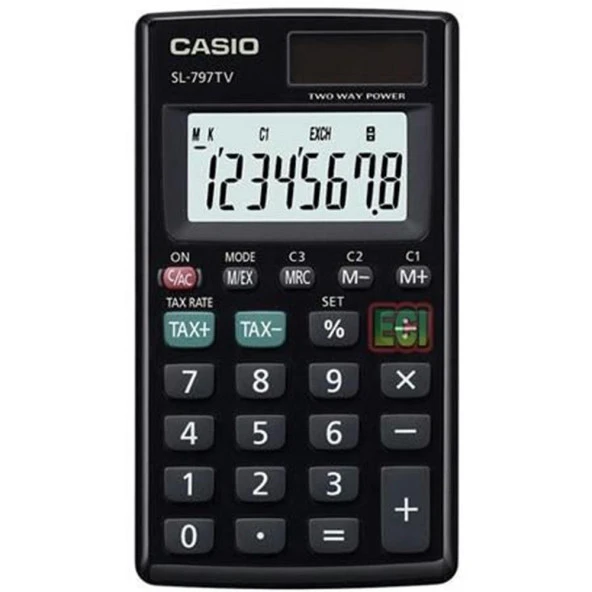 Casio SL-797TV-BK 8 Hane Siyah Cep Tipi Hesap Makinesi ürün görseli 1