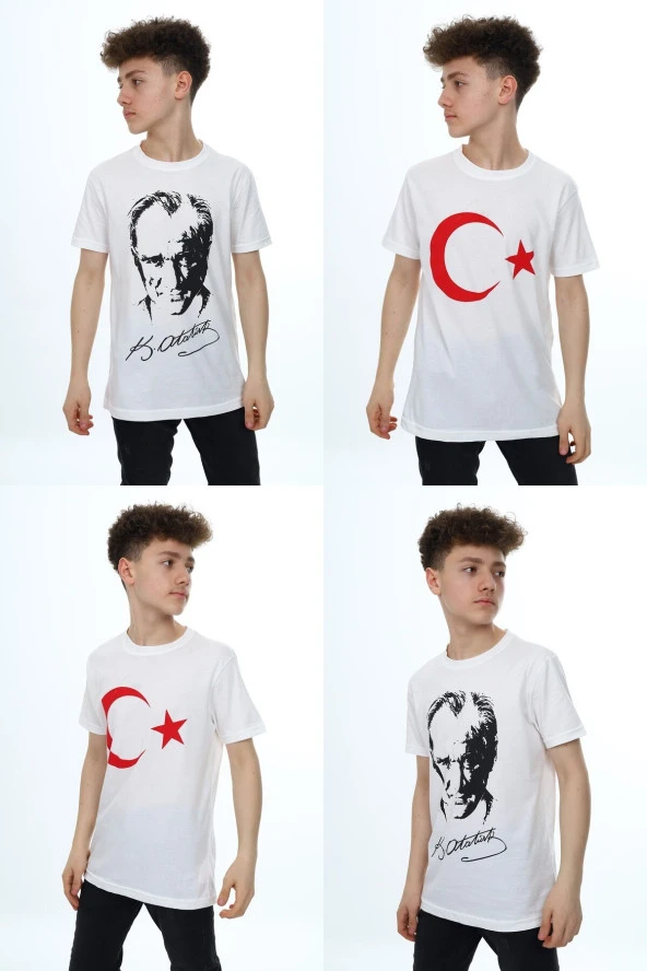 Erkek Çocuk ATATÜRK Portreli Ve AYYILDIZ Baskılı 2'Lİ T-Shirt 5-14 Yaş LX001