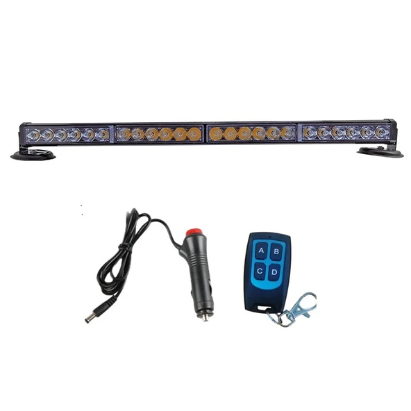 4'lü tepe çakar lamba mıknatıslı vantuzlu 21 fonksiyonlu 24 ledli kırmızı mavi-beyaz beyaz 60cm  kumandalı adet / LAPA118-1 - Resim 3