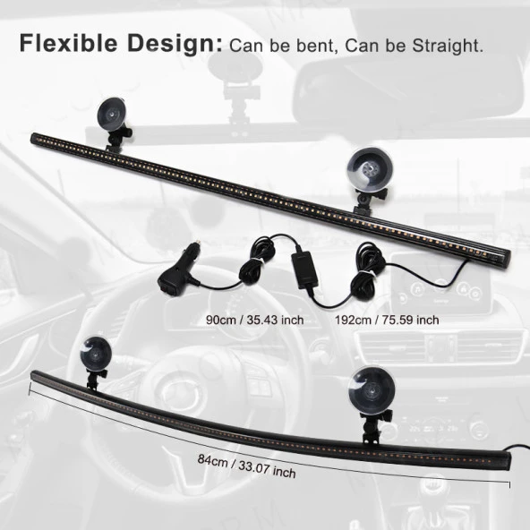 Çakar lamba 12-32v esnek model 84cm vantuzlu çakarlı mavi-kırmızı / LAPA543 - Resim 5