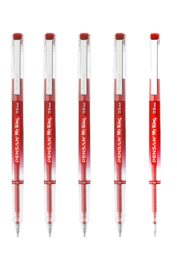My King İğne Uçlu Metal Klipsli Jel Tükenmez Kalem 0.5 Mm Kırmızı - 5 Adet