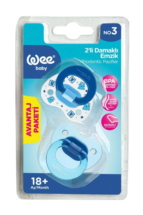 WEE BABY 2’li Damaklı Emzik No:3 Mavi