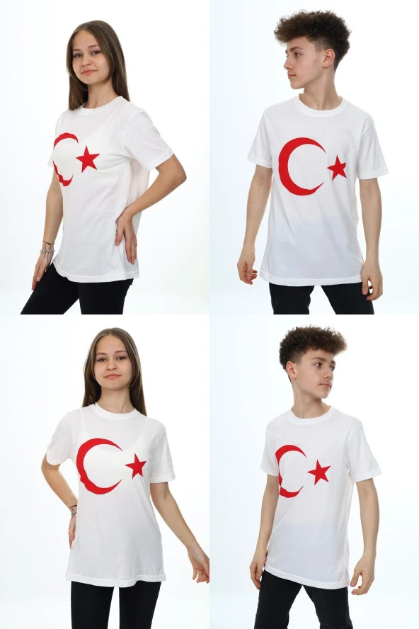 Unisex Çocuk Ayyıldız Baskılı 2'li T-Shirt 4-15 Yaş Lx003