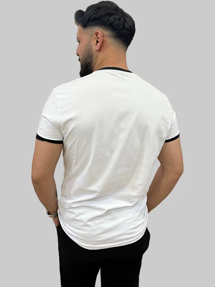 Erkek Kindness Sıfır Yaka Basic Beyaz Tişört - Resim 3