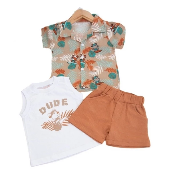 NAZAR DOKUMA GÖMLEK ŞORTLU ÜÇ PARÇA ERKEK BEBEK TAKIM - 2