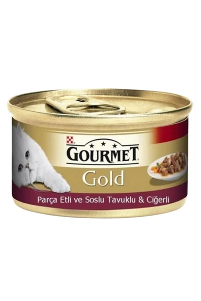 Gourmet Gold Parça Etli Ve Soslu Tavuk Ciğerli Konserve Kedi Maması 85 Gr x 24 Adet