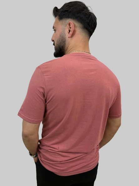Erkek Tiger Sıfır Yaka Basic Gül Kurusu Tişört - 6