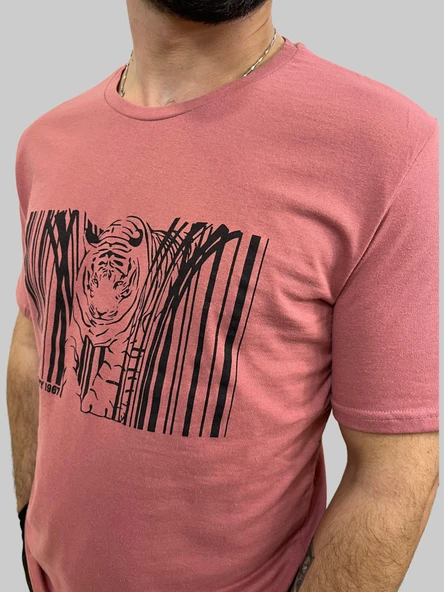 Erkek Tiger Sıfır Yaka Basic Gül Kurusu Tişört - 8