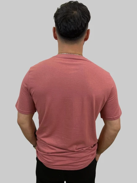 Erkek Tiger Sıfır Yaka Basic Gül Kurusu Tişört - 5