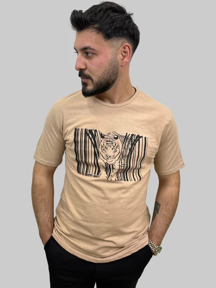 Erkek Tiger Sıfır Yaka Basic Bisküvi Tişört - 7
