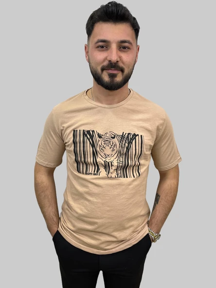 Erkek Tiger Sıfır Yaka Basic Bisküvi Tişört - 6