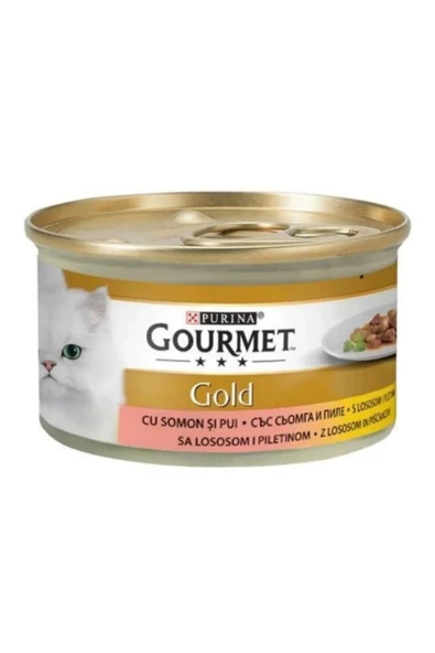 Gourmet Gold Parça Etli Somonlu ve Tavuklu Konserve Kedi Maması 85 Gr x 24 Adet