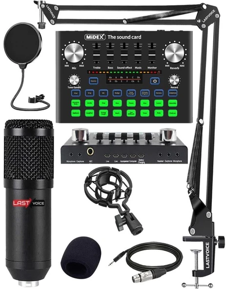 Lastvoice BM800 Live Plus Set Efektli Ses Kartı Mikrofon Stand Kayıt Canlı Yayın Seti (PC ve Telefon) ürün görseli 1