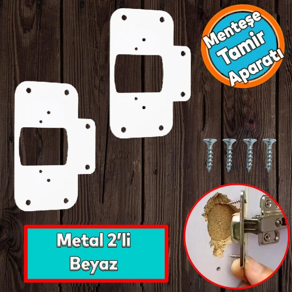 Dolap Kapak Taş Tas Menteşe Tamir Sacı 2 Adet Pratik Onarım Kiti Yuva Tablası 6,5x9 Beyaz Renk