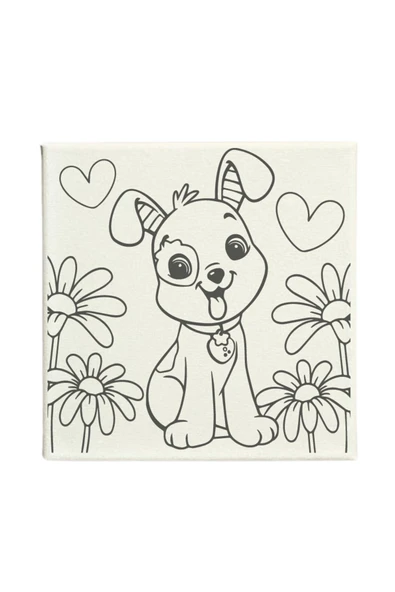 dudu ahşap 20x20 Resimli Tuval Çocuk Boyama Seti- Köpek resimli 3 boya 1 fırça - Resim 2