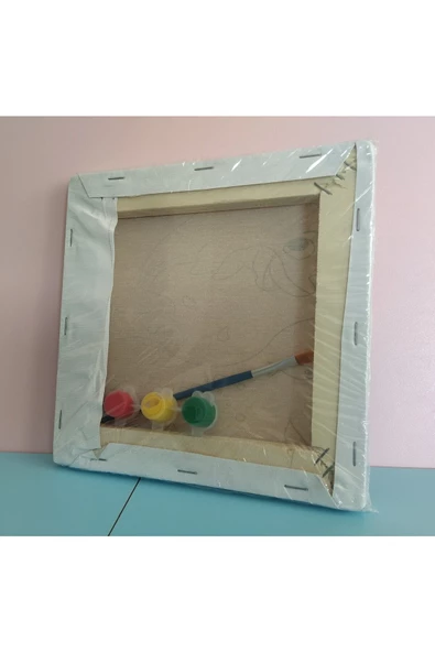 20x20 Resimli Tuval Çocuk Boyama Seti- Kedi-2 resimli 3 boya 1 fırça - 5