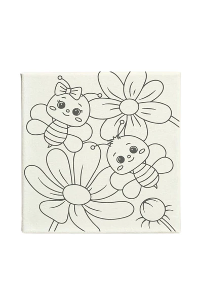 dudu ahşap 20x20 Resimli Tuval Çocuk Boyama Seti- Arı resimli 3 boya 1 fırça - 2