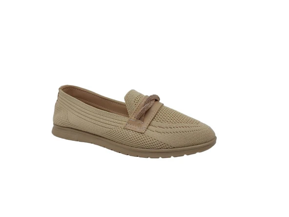 Zerhan Kadın 256 Vizon Taşlı Makrome Örgü Makosen Ayakkabı - Resim 2