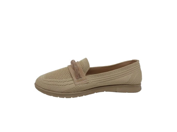 Zerhan Kadın 256 Vizon Taşlı Makrome Örgü Makosen Ayakkabı - Resim 3